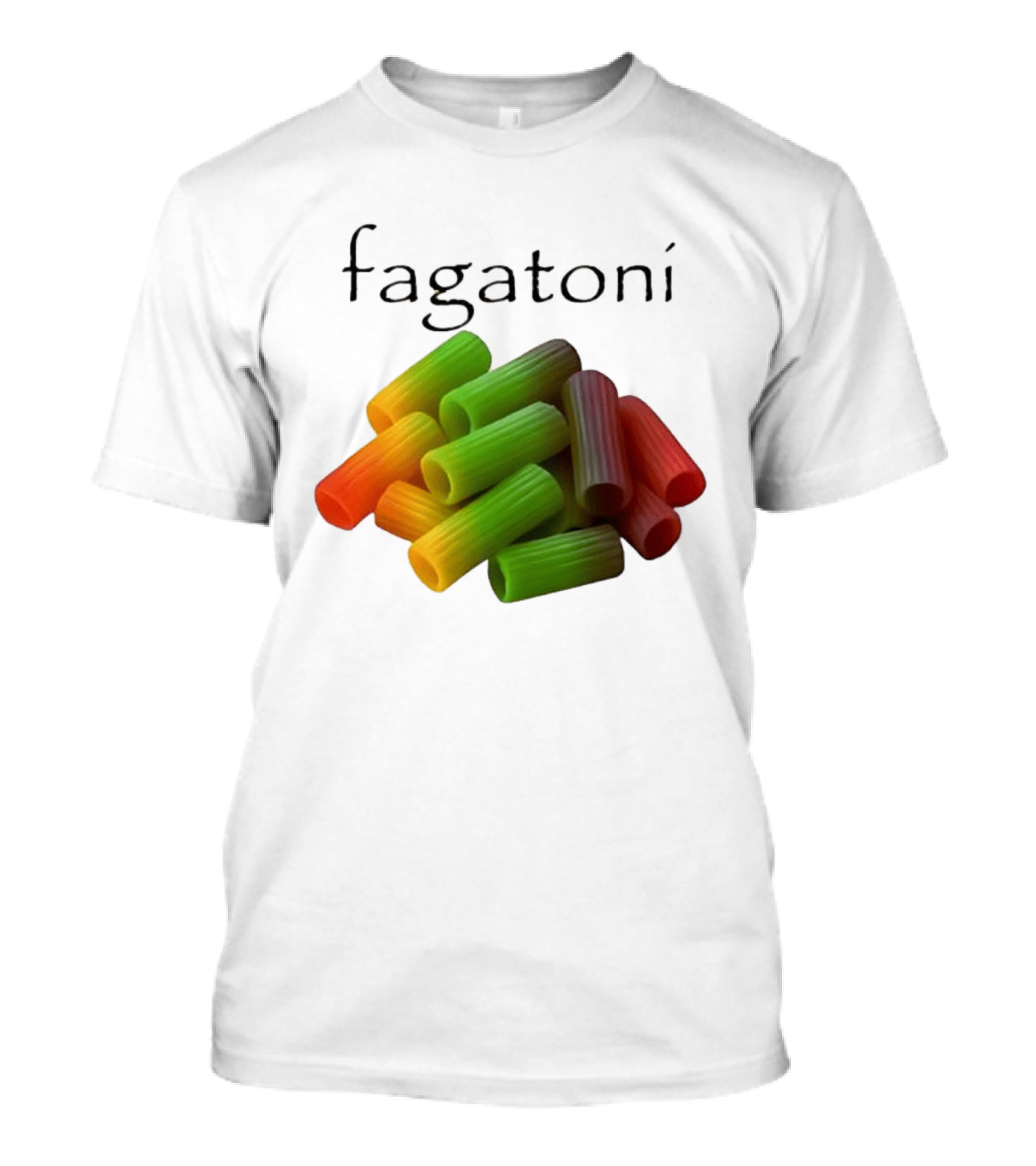 Fagatoni Rainbow Rigatoni Pasta Food Joke Pun LGBTQ+ Pride Humor T-Shirt
