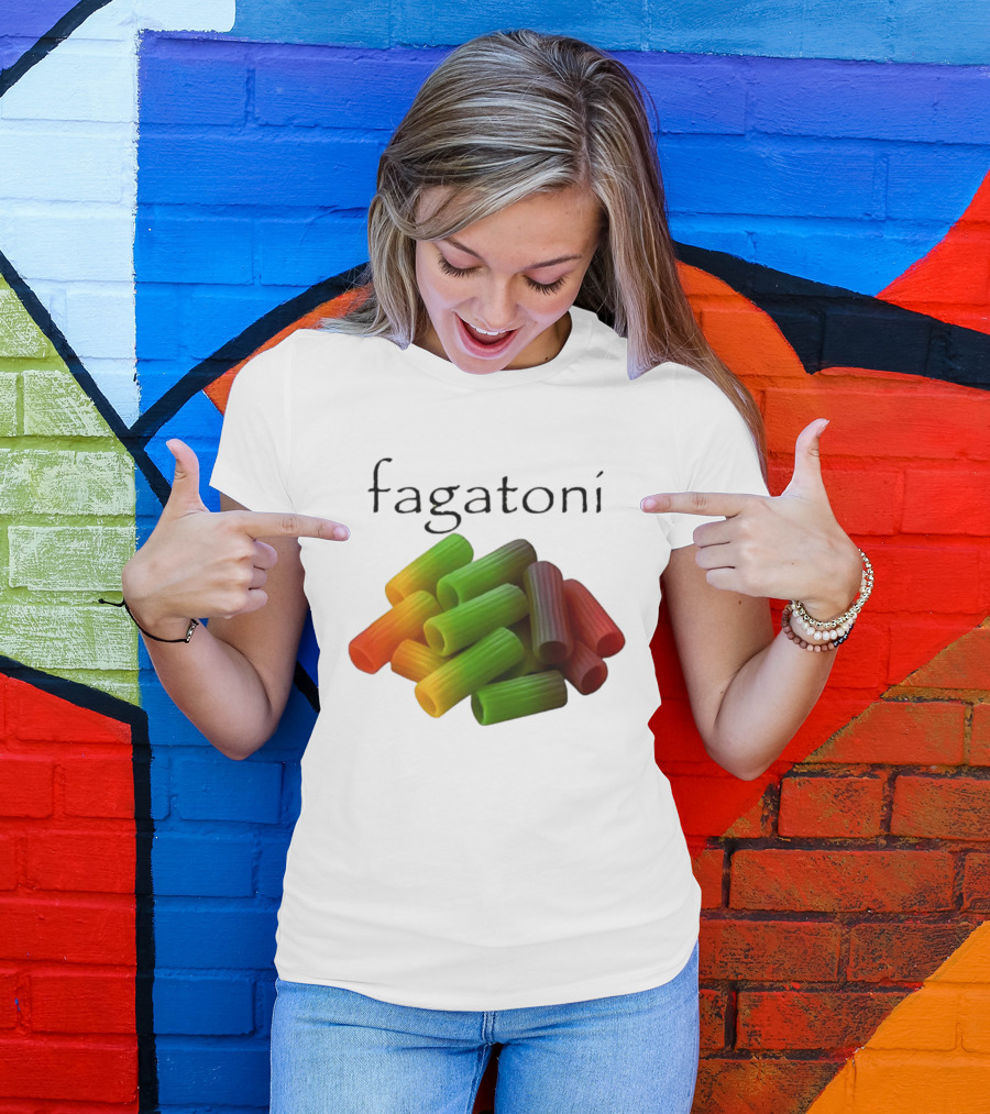 Fagatoni Rainbow Rigatoni Pasta Food Joke Pun LGBTQ+ Pride Humor T-Shirt