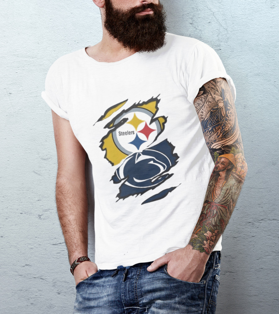 Pittsburgh Steelers Penn State Scratched Logo Fusion Beneath The Surface T-Shirt
