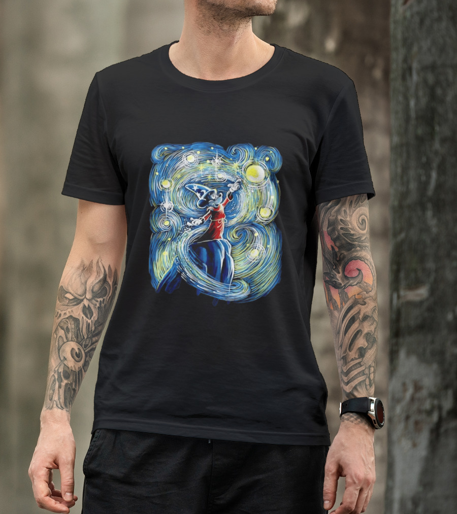 Sorcerer Mickey Mouse Fantasia Starry Night Whirlwind Stars T-Shirt