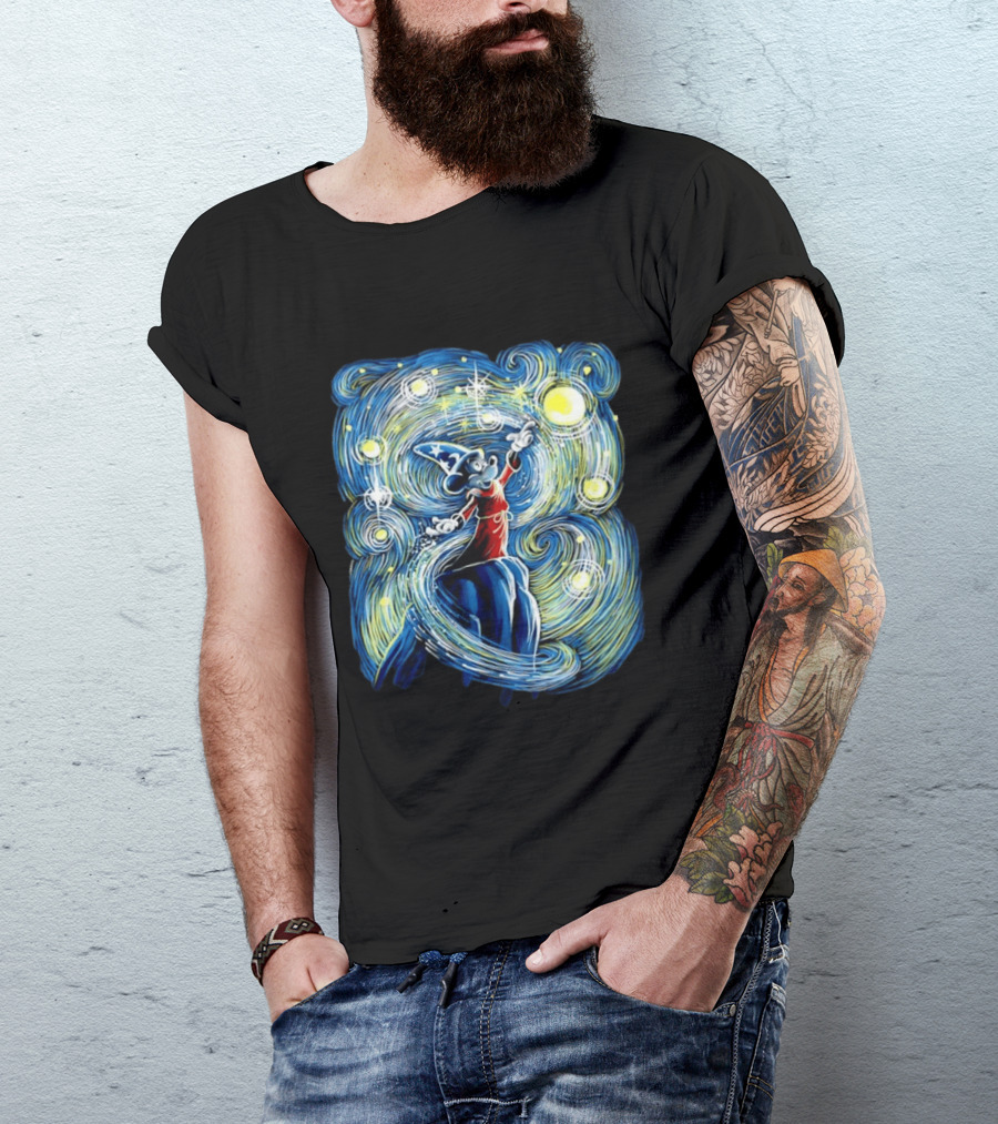 Sorcerer Mickey Mouse Fantasia Starry Night Whirlwind Stars T-Shirt