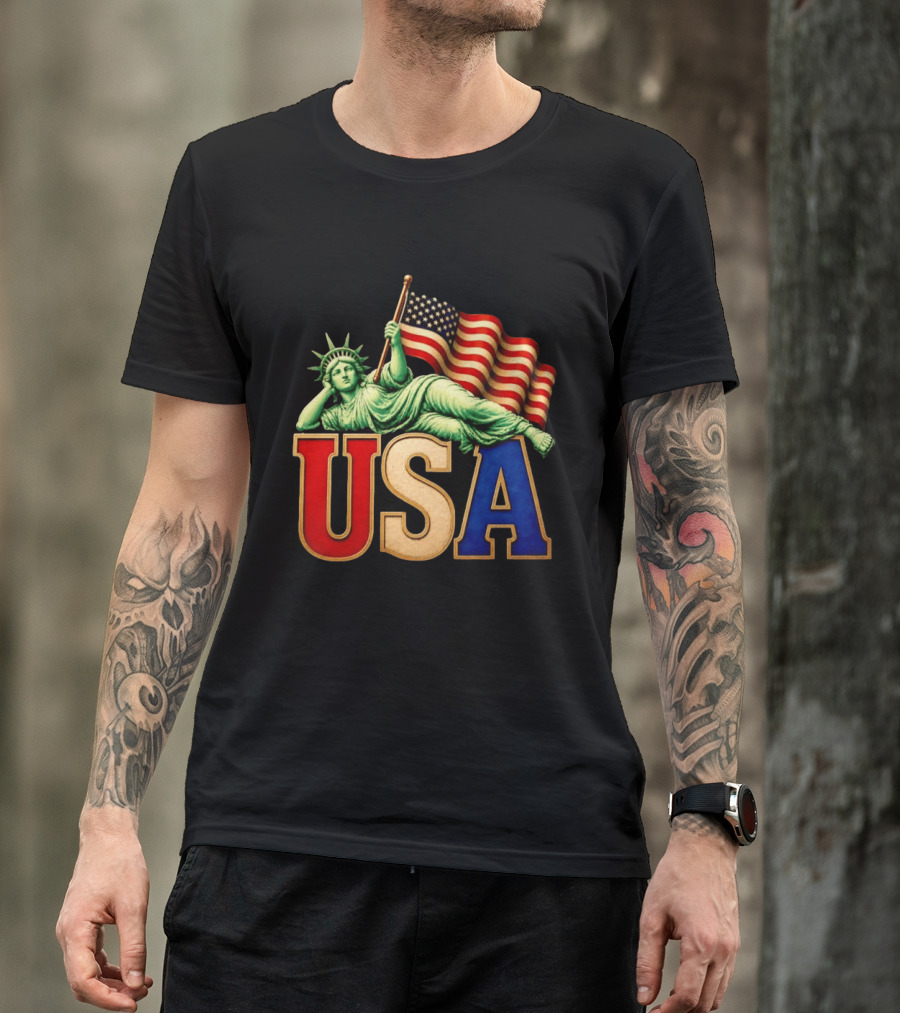 Statue Of Liberty USA Flag Patriotic T-Shirt