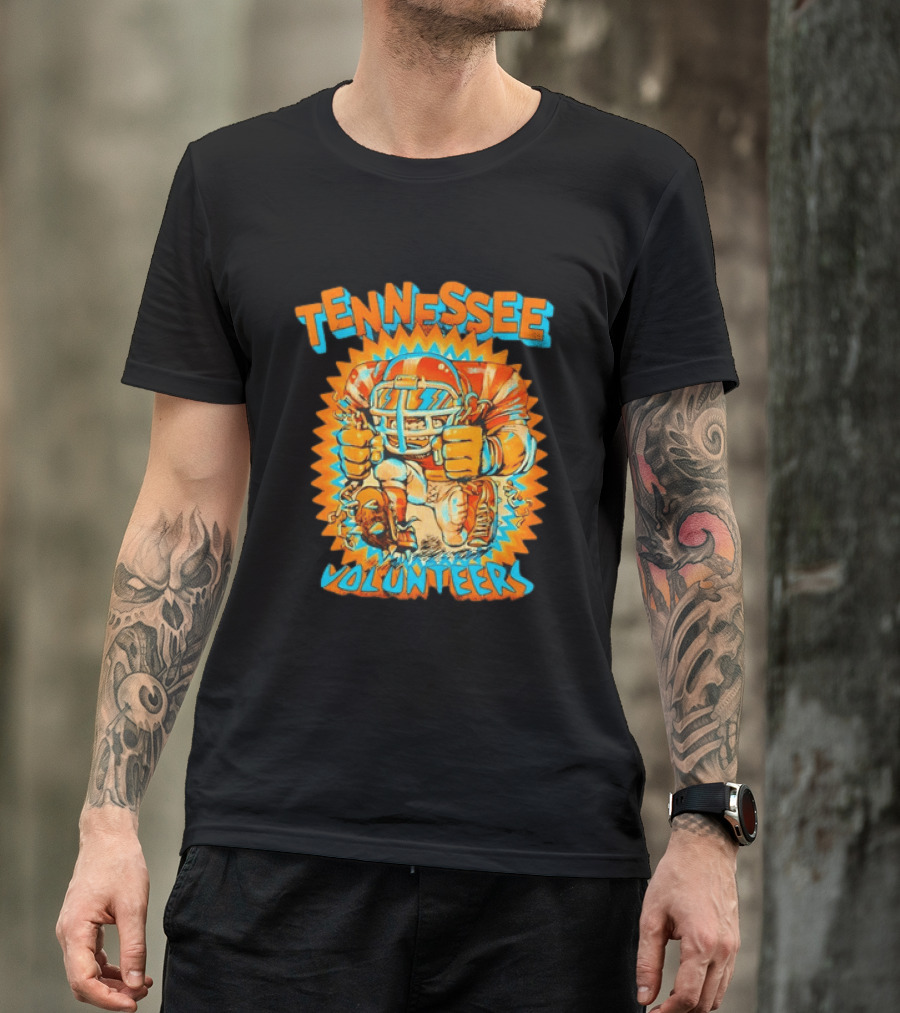 Tennessee Volunteers Football Player Breaking Chains Dynamic Orange Blue T-Shirt