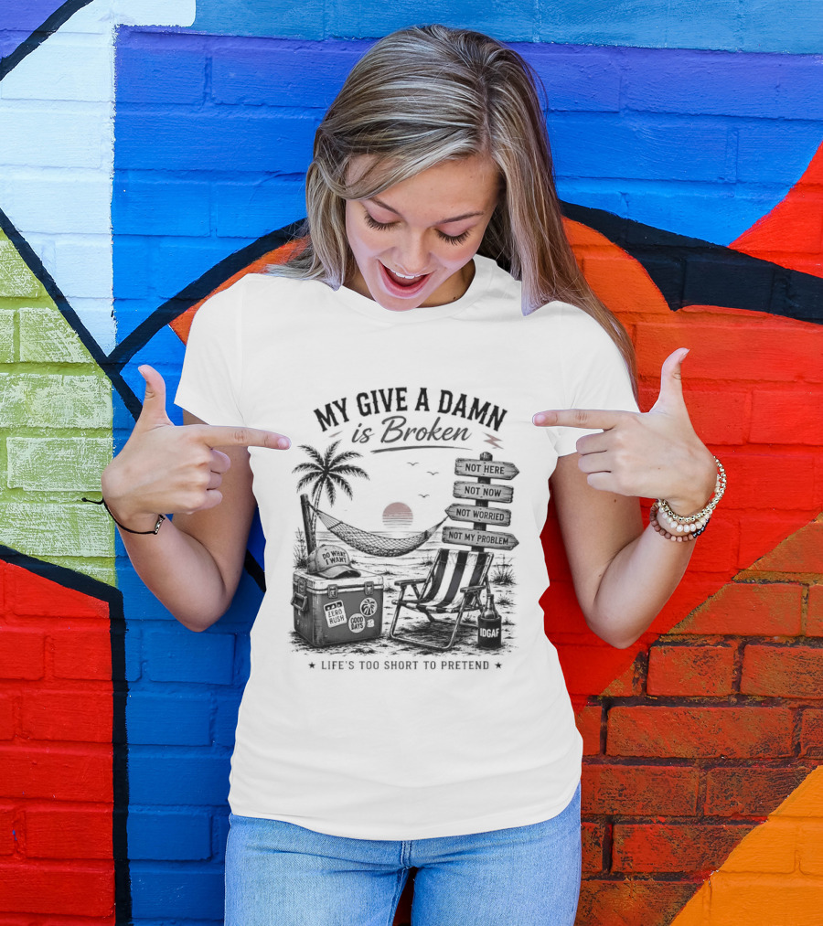 My Give A Damn Is Broken Beach Hammock Palm Trees Sunset Relaxation T-Shirt