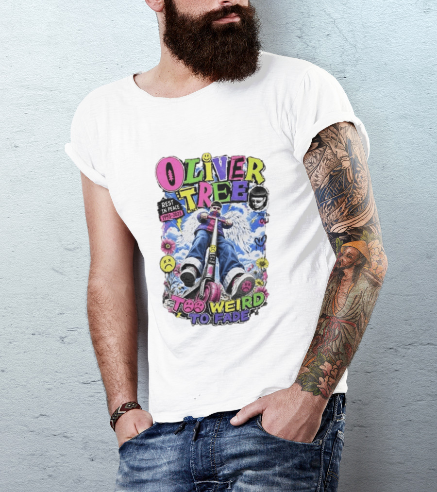 Oliver Tree Rest In Peace 1993 2023 Too Weird To Fade Angel Wings Scooter Floral T-Shirt