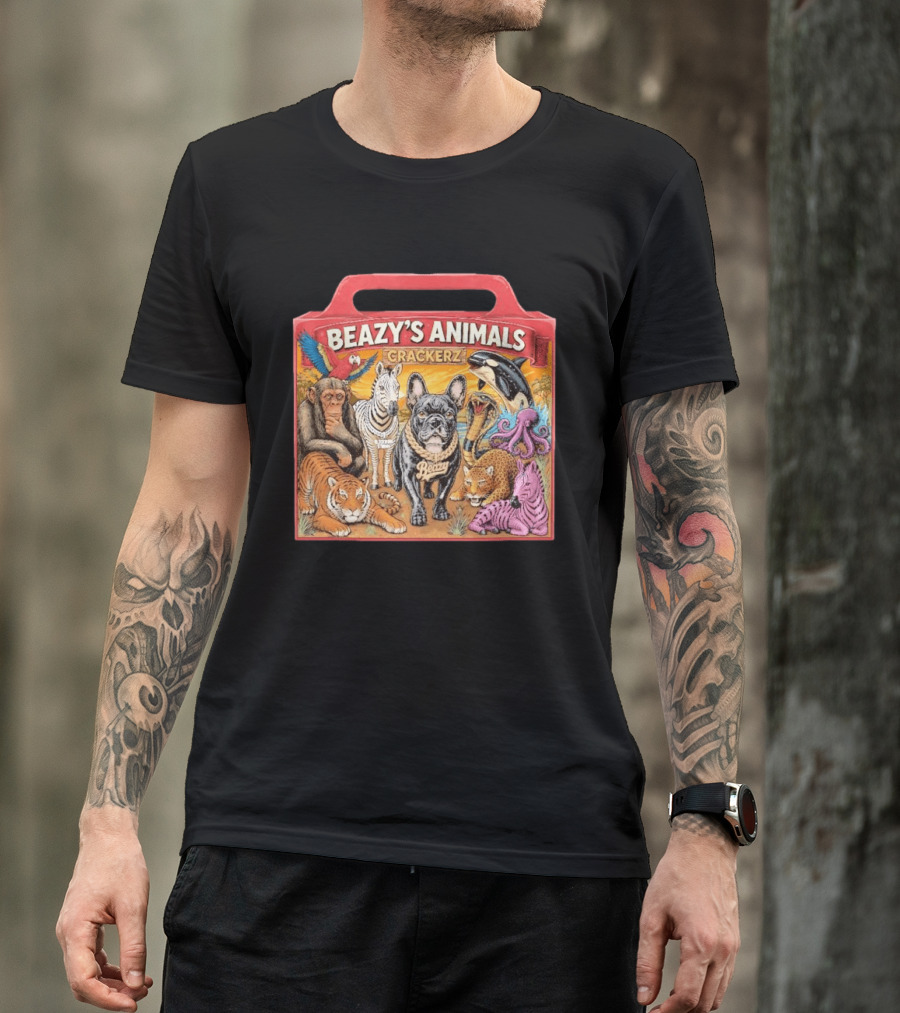 Beazy's Animals Crackerz French Bulldog Tiger Zebra Monkey Parrot Octopus T-Shirt