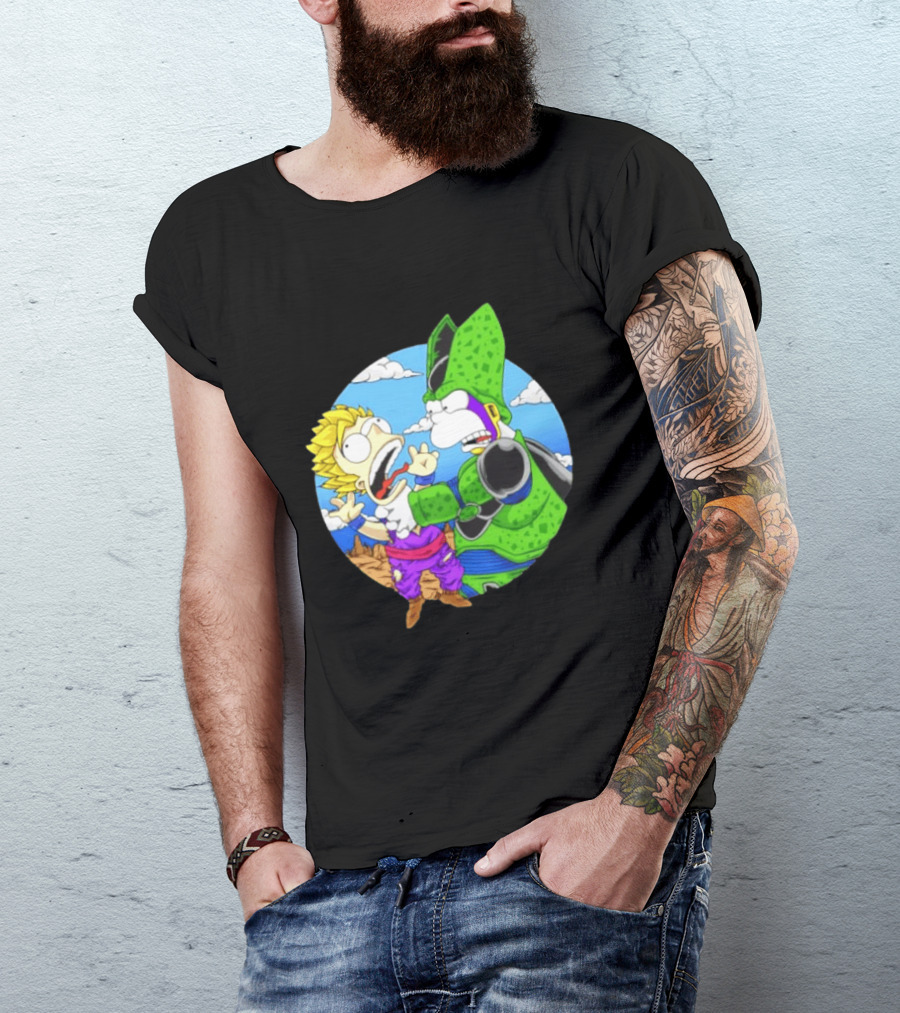 Gohan Cell Dragon Ball Z Bart Homer Simpson Mashup Clash T-Shirt
