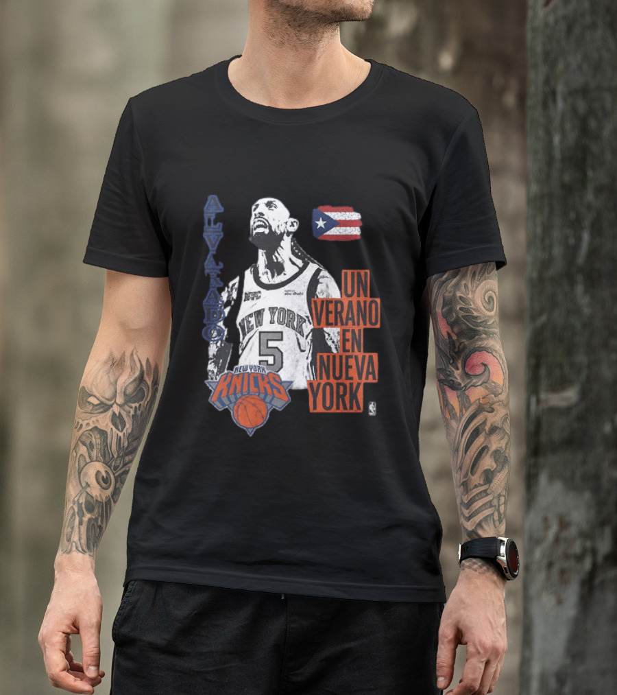 Alvarado New York Knicks NBA Un Verano En Nueva York Puerto Rico Flag 2026 T-Shirt