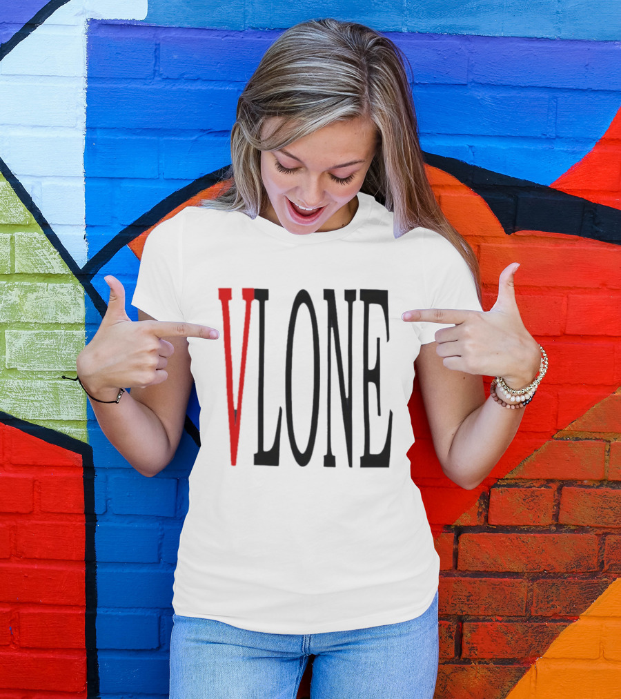 Vlone Logo Red V Black Font Streetwear Fashion T-Shirt