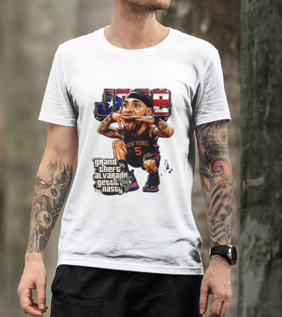 Grand Theft Alvarado New York Knicks Gettin Nasty Caricature T-Shirt
