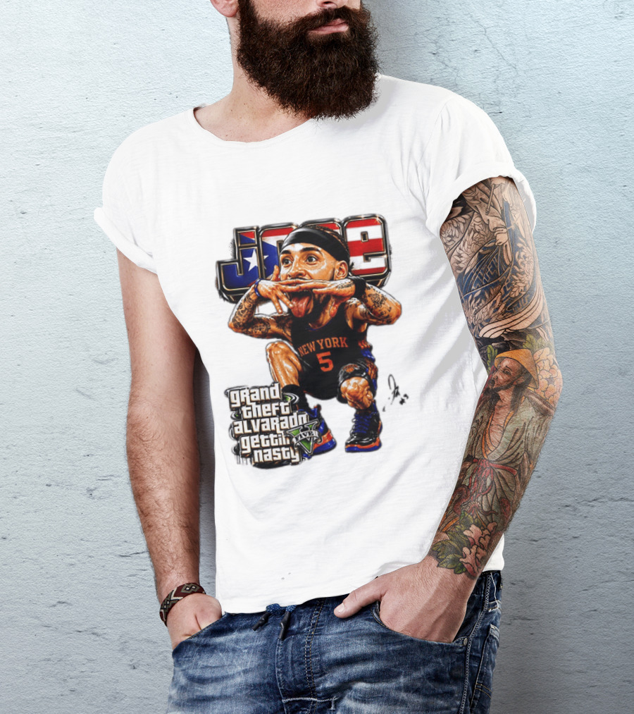 Grand Theft Alvarado New York Knicks Gettin Nasty Caricature T-Shirt