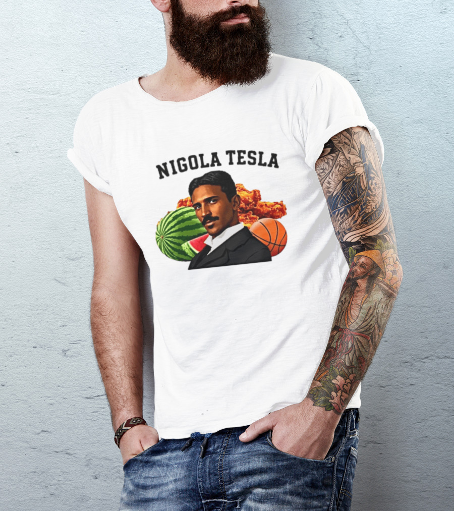 Nigola Tesla Watermelon Fried Chicken Basketball Fusion T-Shirt