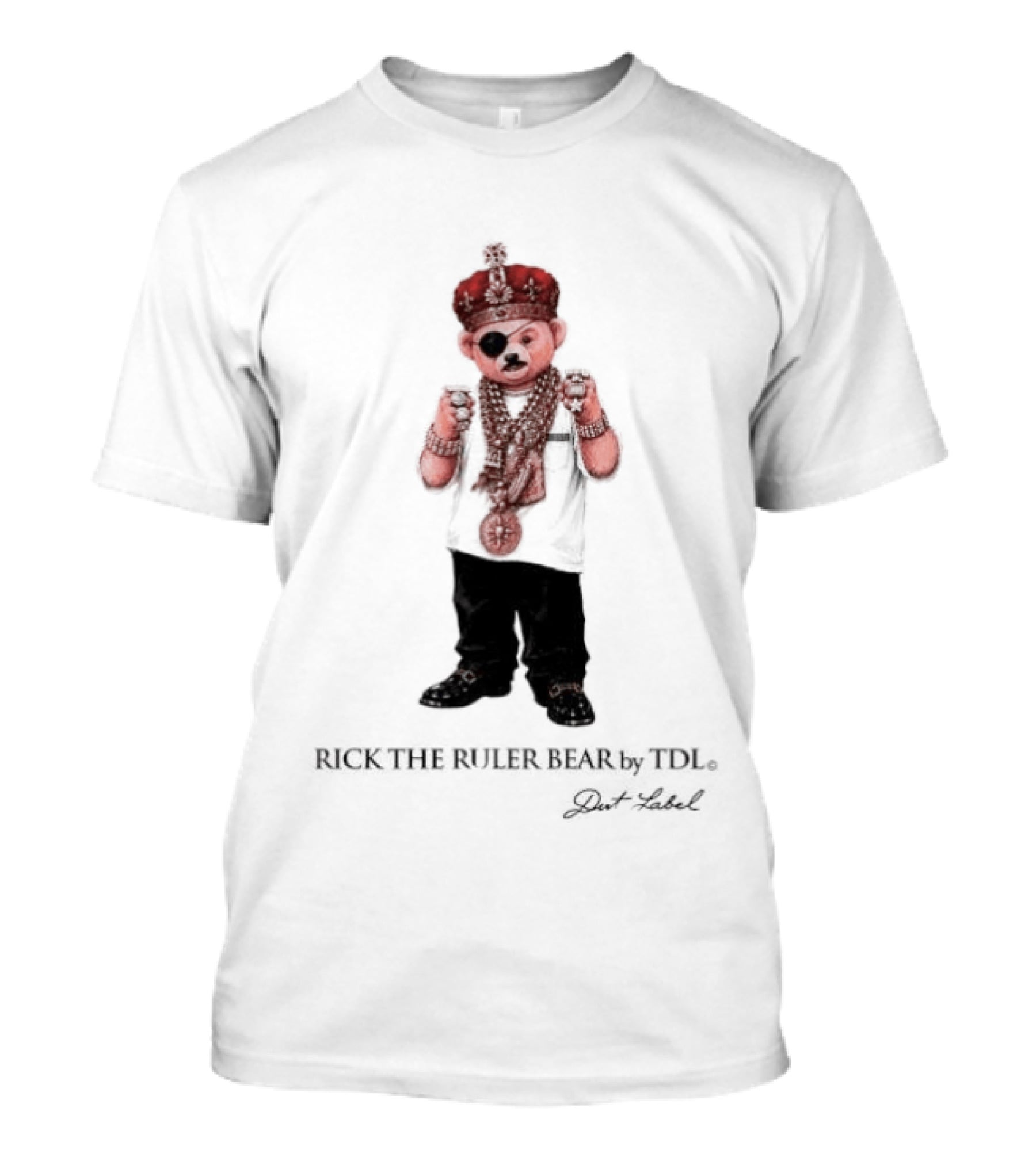 Rick The Ruler Bear Slick Rick Hip Hop TDL Dut Label Iconic Crown Eyepatch T-Shirt