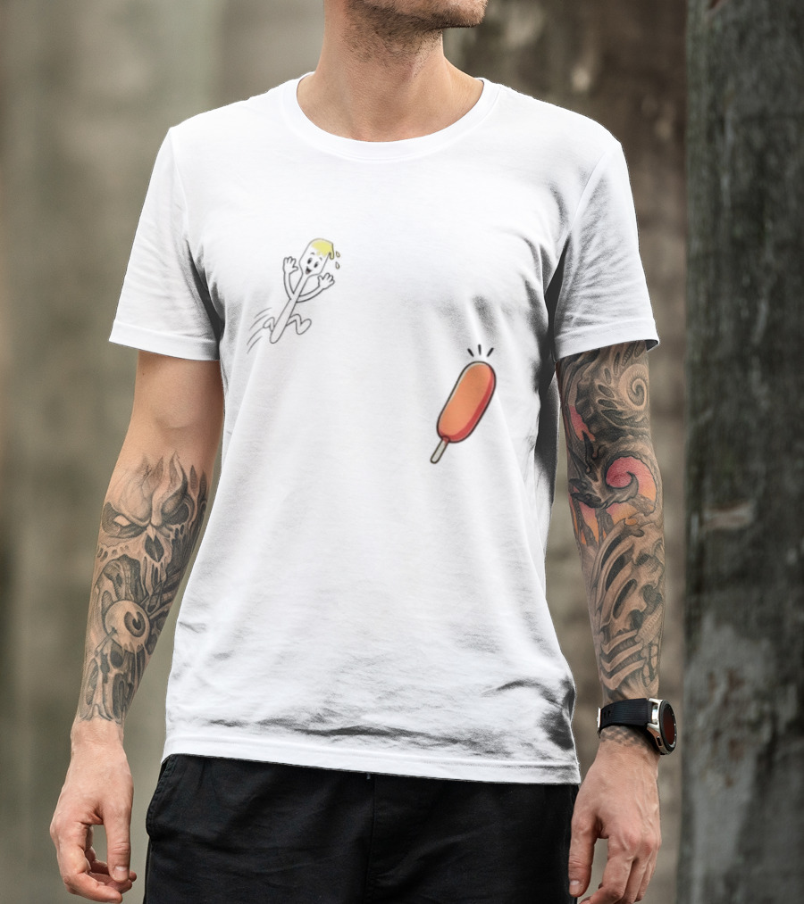 Spork Vs Corn Dog Humorous Food Chase Cartoon T-Shirt