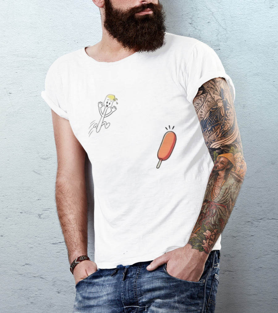 Spork Vs Corn Dog Humorous Food Chase Cartoon T-Shirt
