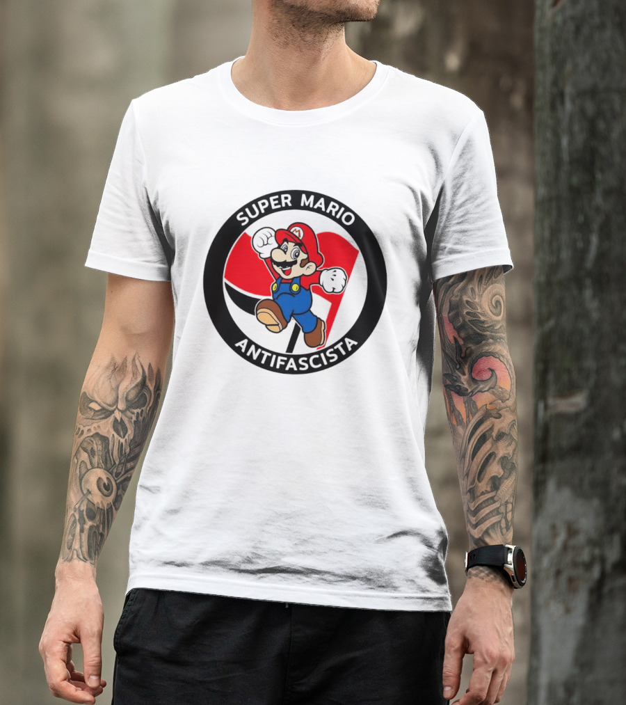 Super Mario Antifascista Red Black Flag Icon Protest T-Shirt