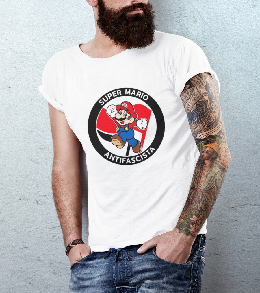 Super Mario Antifascista Red Black Flag Icon Protest T-Shirt