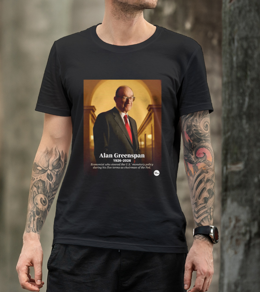 Alan Greenspan 1926 2026 Economist Steered U.S. Monetary Policy Five Terms Fed Chairman USA Today T-Shirt