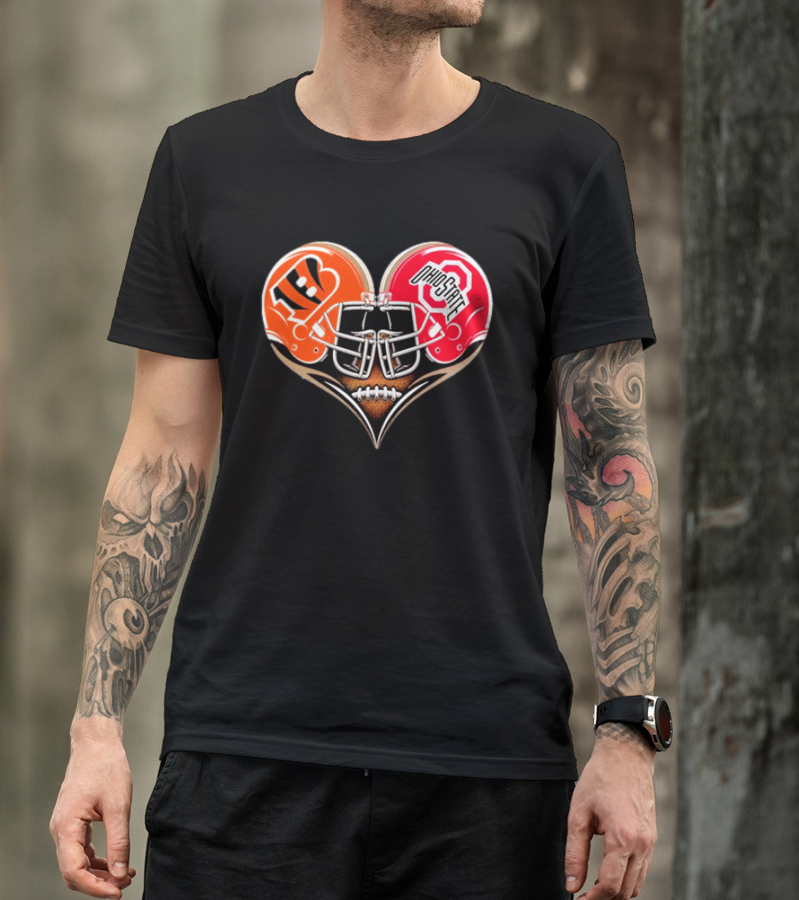 Bengals Ohio State Buckeyes Heart Helmet Football Love T-Shirt