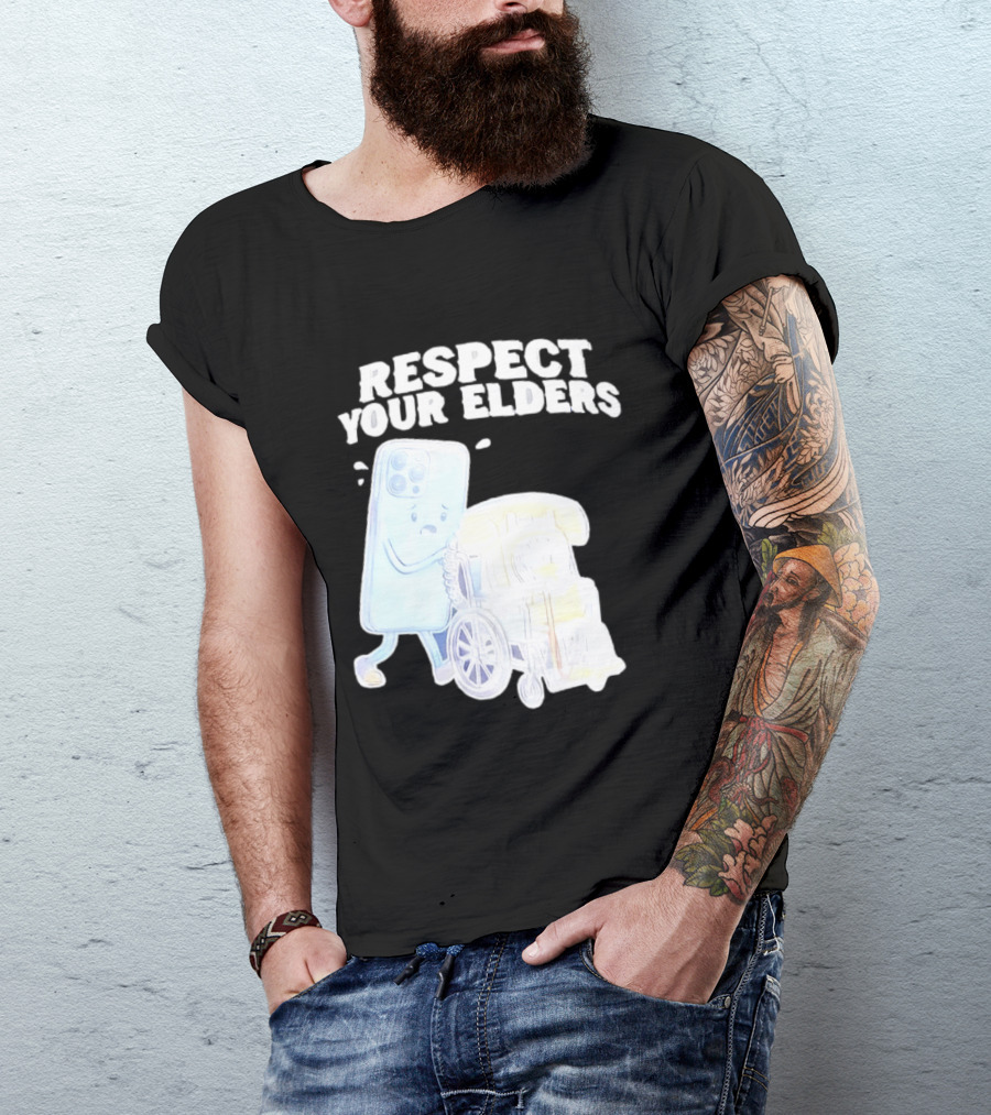 Respect Your Elders Smartphone And Vintage Telephone T-Shirt