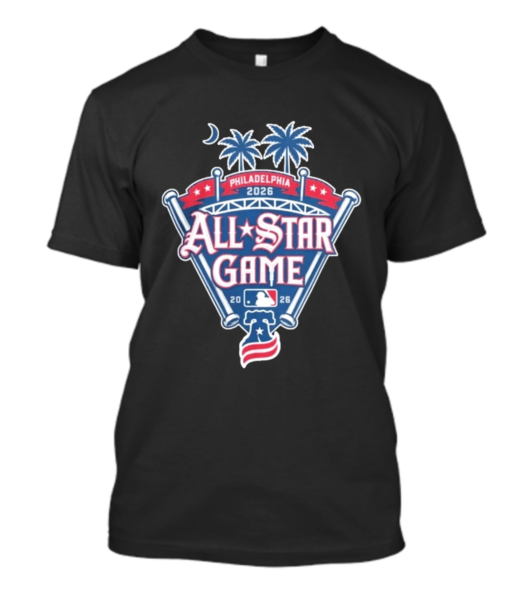 MLB All Star Game Philadelphia 2026 Palm Trees Baseball Bat Logo Night Skyline T-Shirt