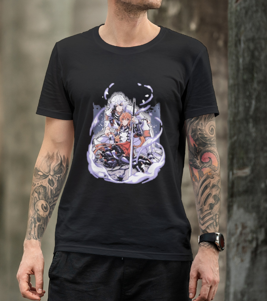 Tragic Couple Heart Anime Fantasy Duo With Sword And Armor T-Shirt