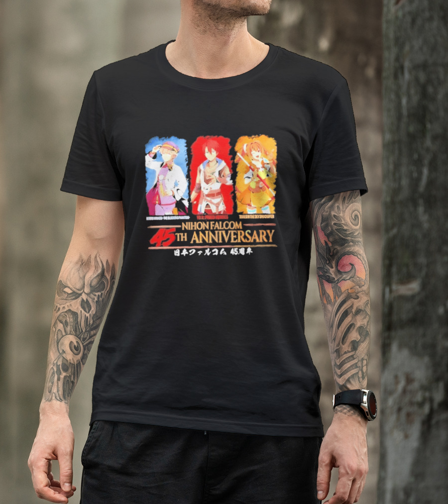 Nihon Falcom 45th Anniversary Characters Illustration In Japanese T-Shirt