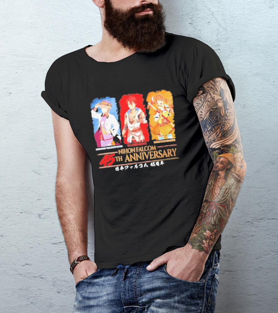 Nihon Falcom 45th Anniversary Characters Illustration In Japanese T-Shirt