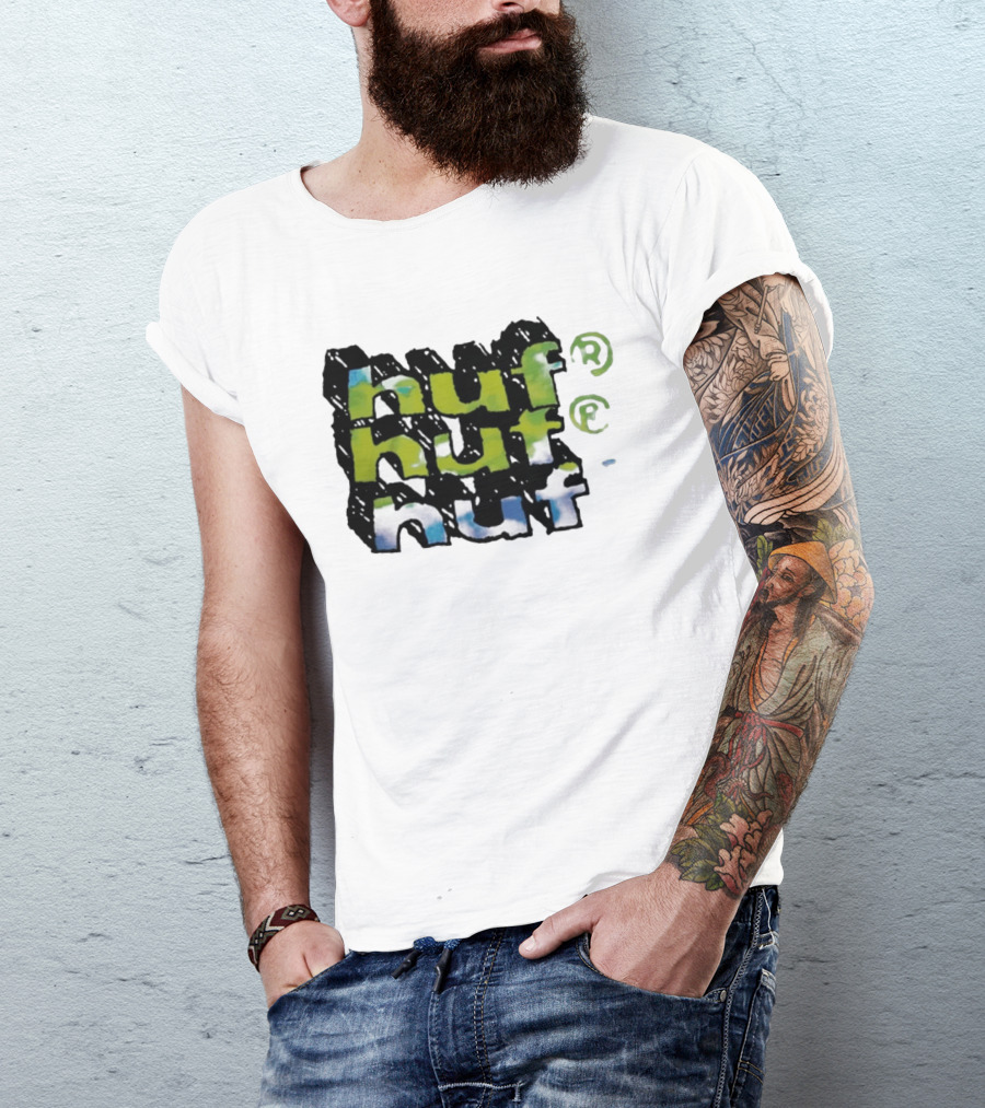Huf Hand Stacked Triple Logo Green Blue Black T-Shirt