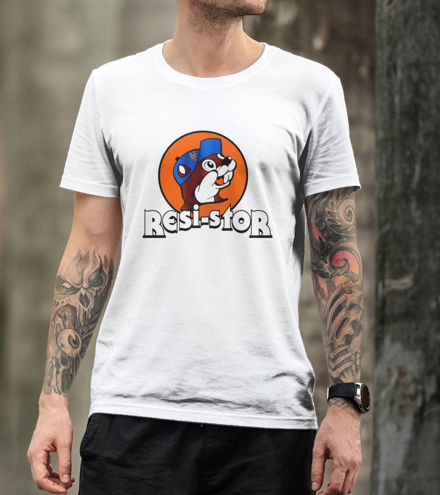New York Mets Buc Ee's Resi Stor Beaver Blue Cap T-Shirt