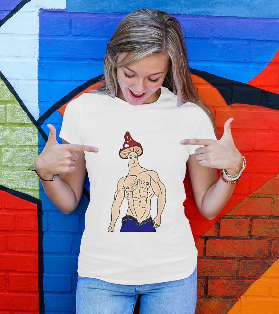 Wojak Shroomjak Buff Gym Meme Mushroom Head T-Shirt