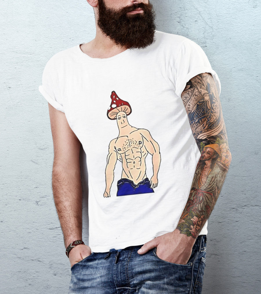 Wojak Shroomjak Buff Gym Meme Mushroom Head T-Shirt