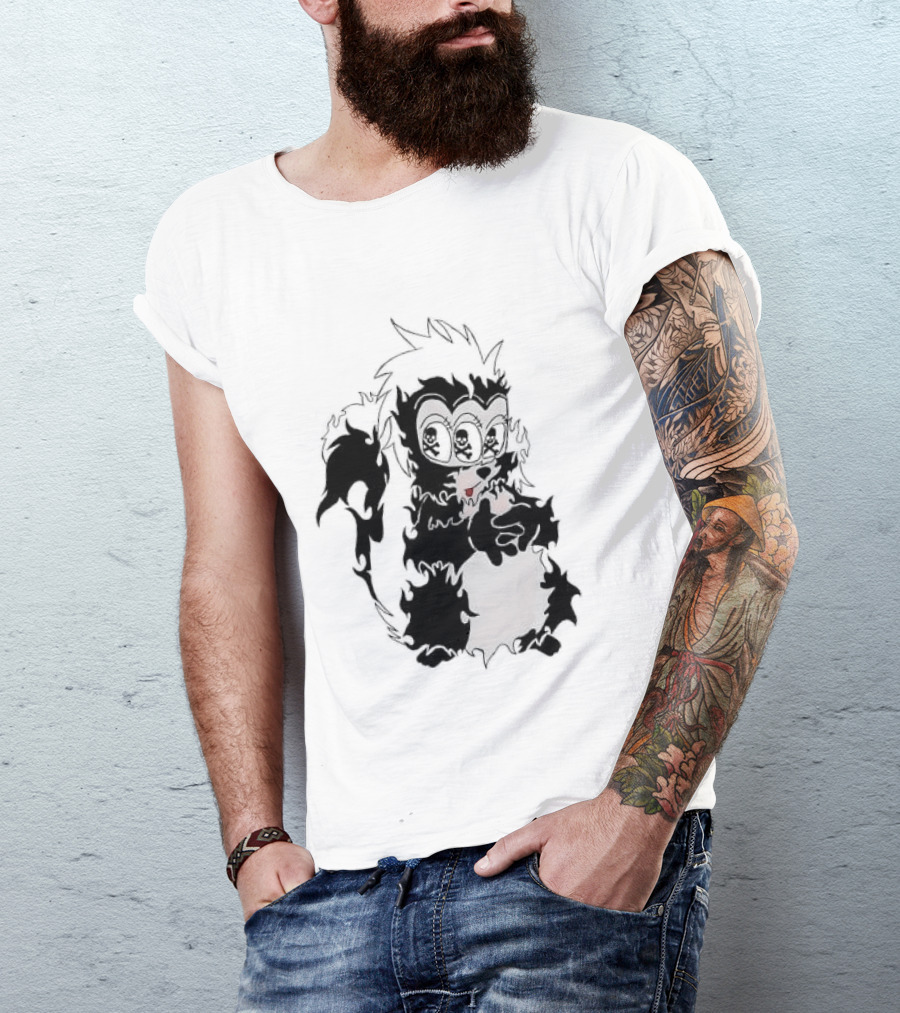 Three Eyed Skunk With Skull Eyes Surreal Creature T-Shirt