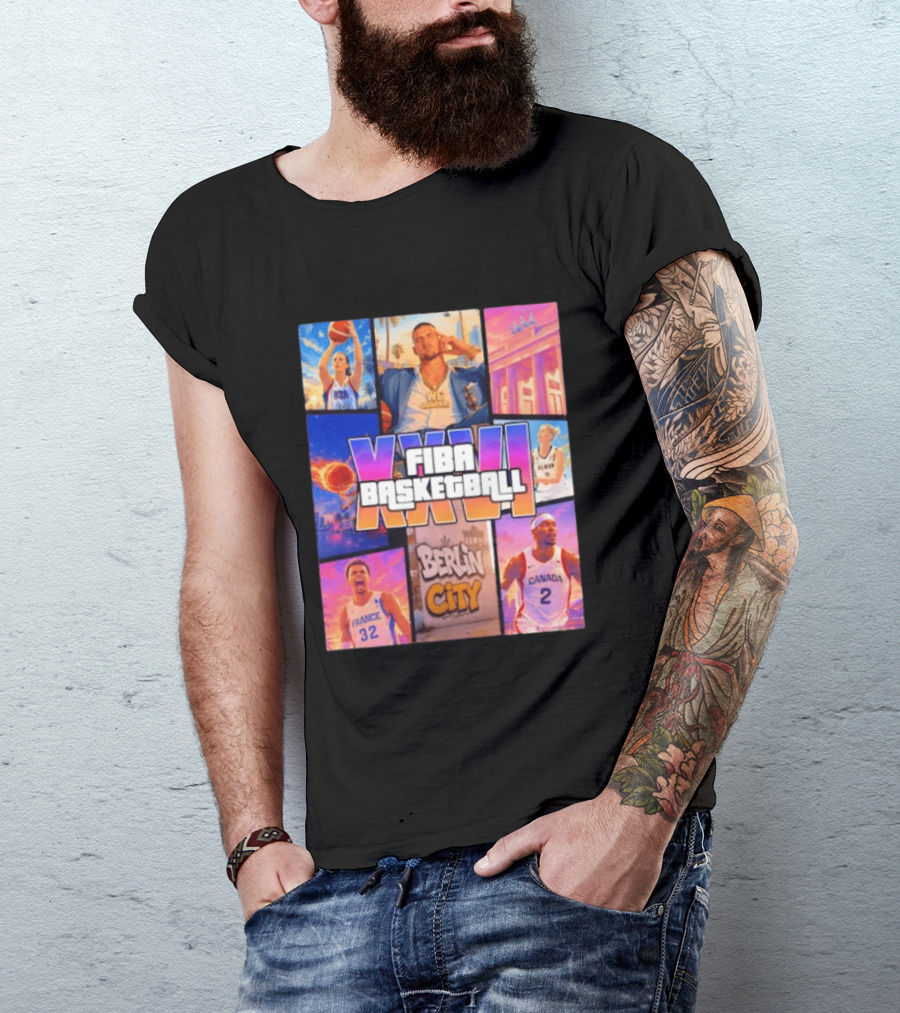 FIBA Basketball XXVII Berlin City Caitlin Clark USA Victor Wembanyama France Shai Gilgeous Alexander Canada T-Shirt