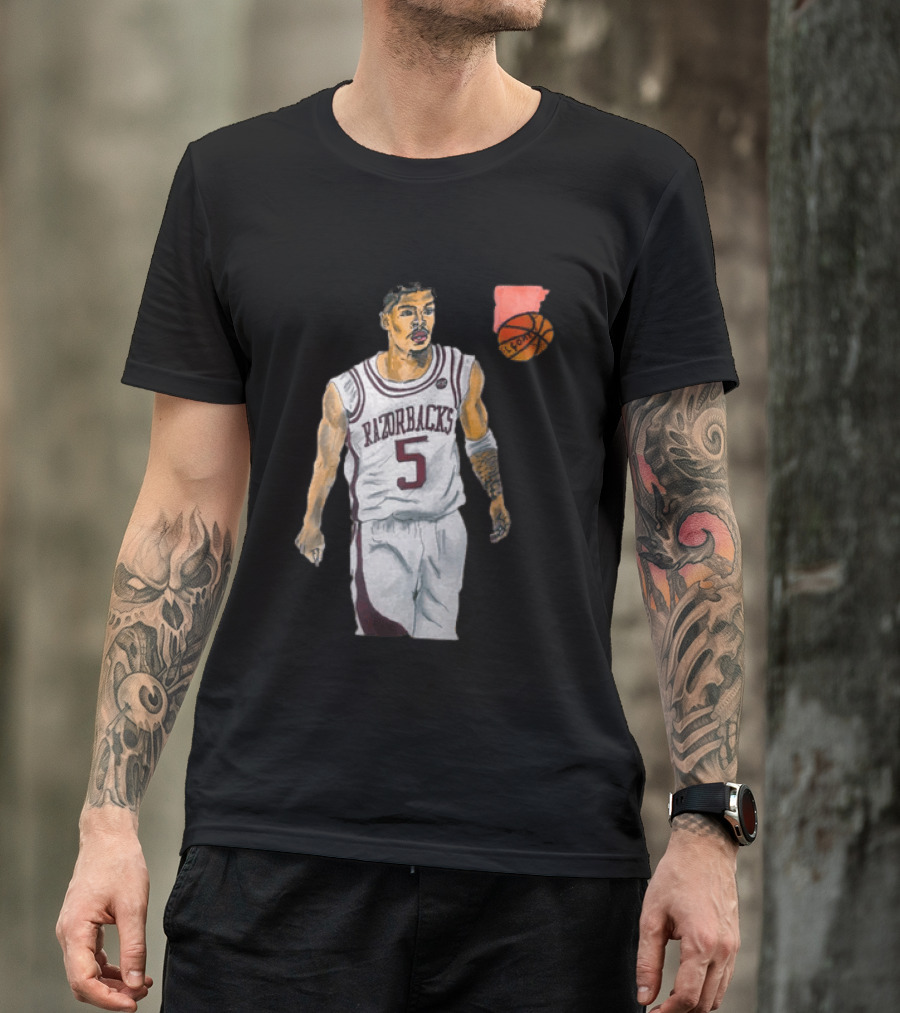 Razorbacks Number 5 Basketball Player Artwork Exclusively D To The A T-Shirt
