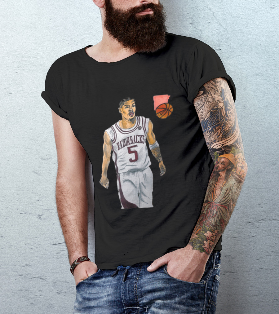 Razorbacks Number 5 Basketball Player Artwork Exclusively D To The A T-Shirt