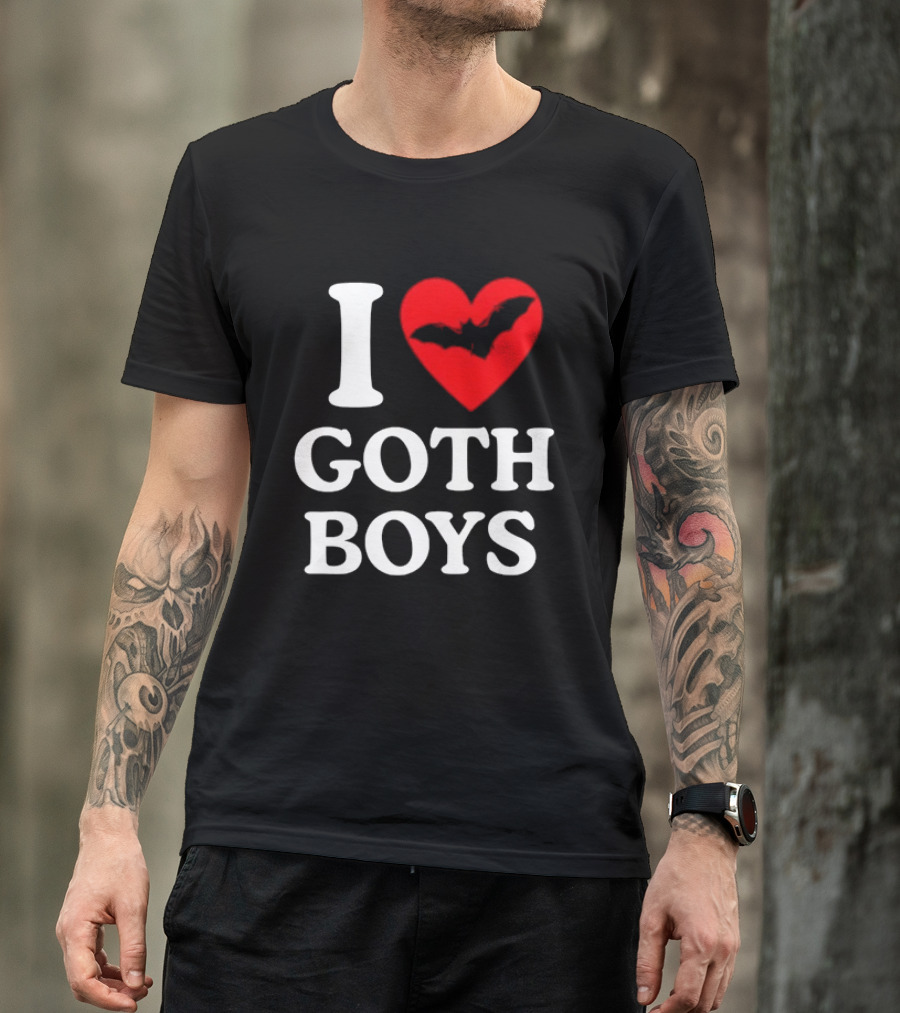 I Love Goth Boys Heart Bat T-Shirt