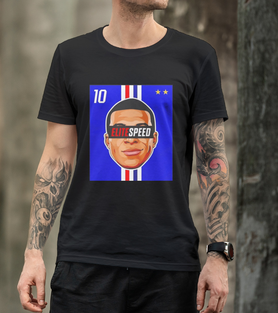 10 Kylian Mbappe Elite Speed France Football Big Head Two Stars T-Shirt