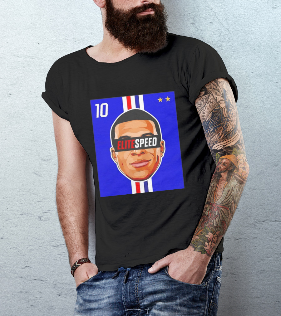10 Kylian Mbappe Elite Speed France Football Big Head Two Stars T-Shirt