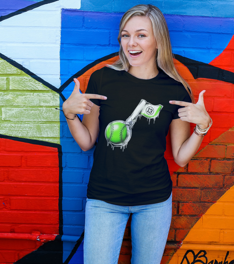 13 Baseball Lollipop Dripping Ice Cream Green Ball T-Shirt