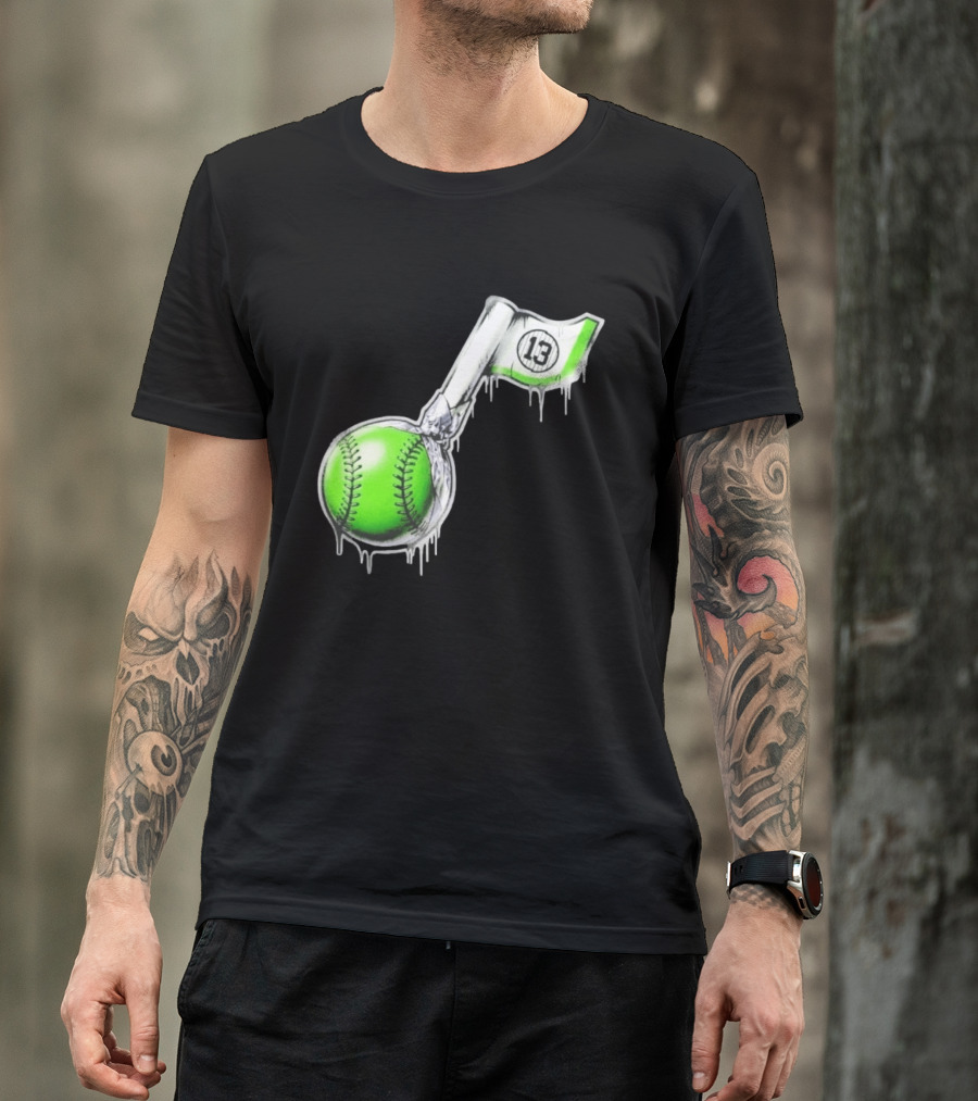 13 Baseball Lollipop Dripping Ice Cream Green Ball T-Shirt