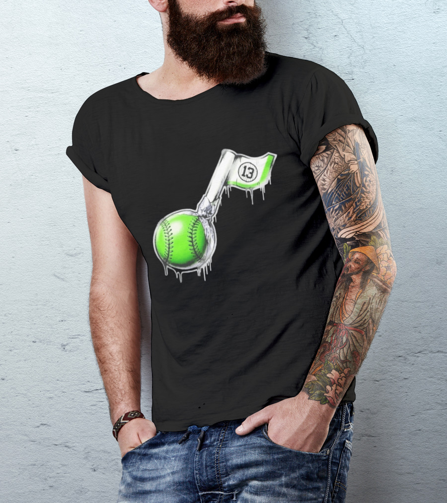 13 Baseball Lollipop Dripping Ice Cream Green Ball T-Shirt