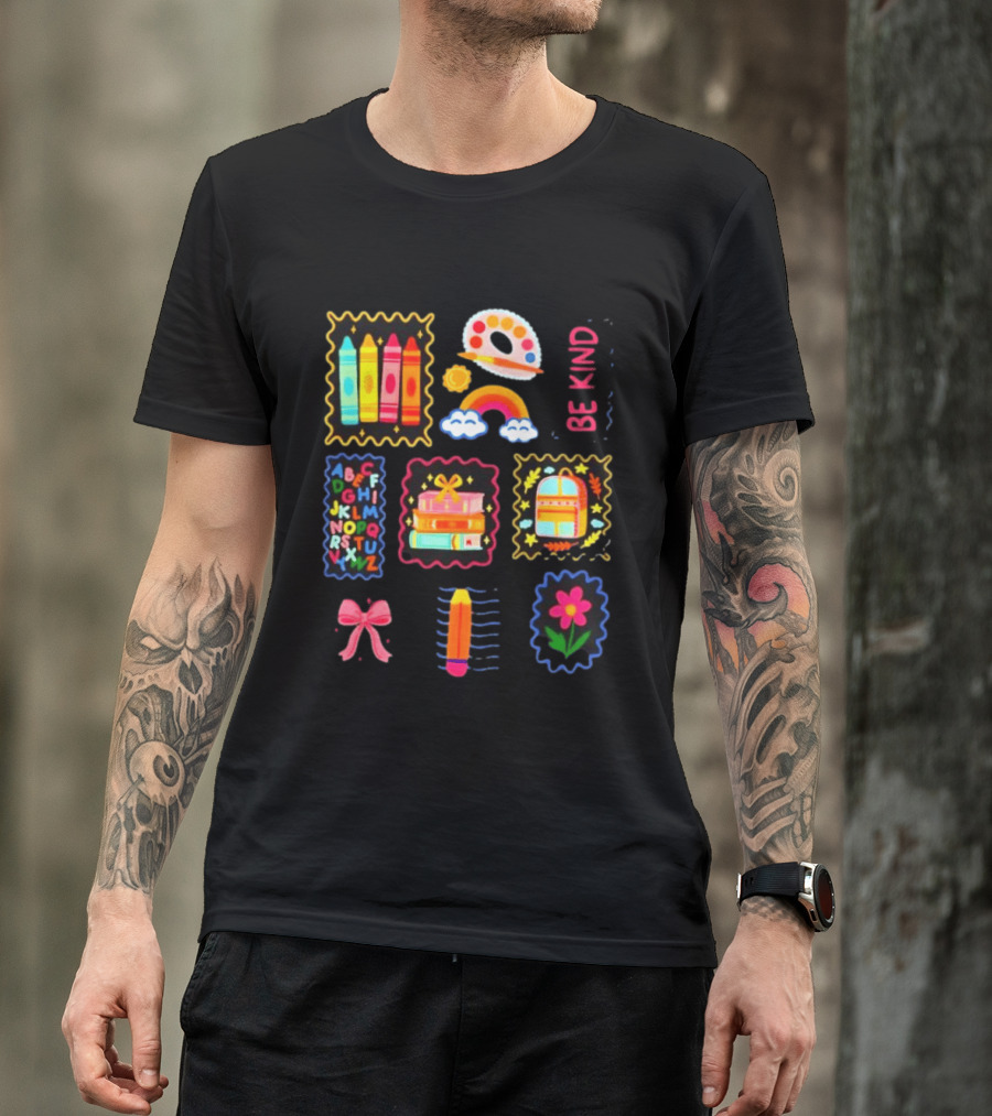 Alphabet Crayons Rainbow Books Be Kind Classroom Supplies T-Shirt