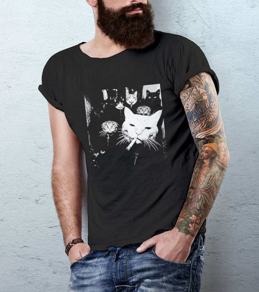 Smoking Cats Street Gang Hardened Feline Crew Members Motorcycle Club T-Shirt