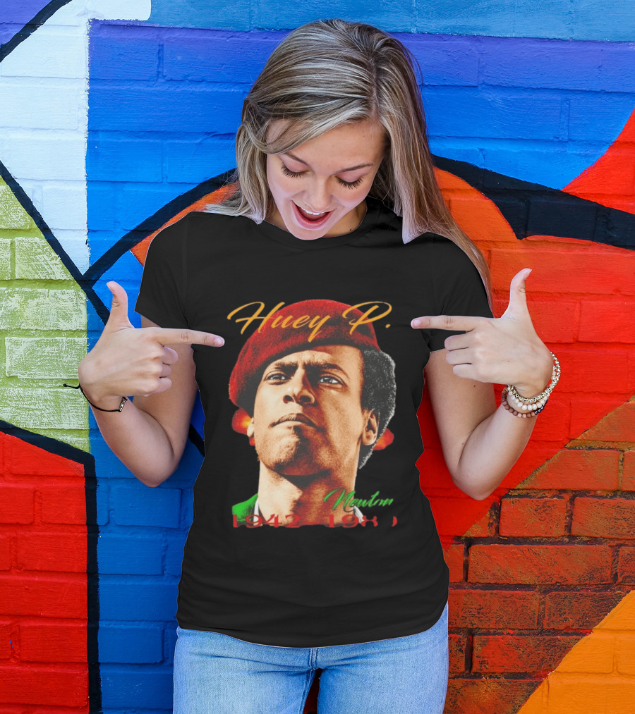 Huey P. Newton 1942 1989 Red Beret Green Jacket T-Shirt