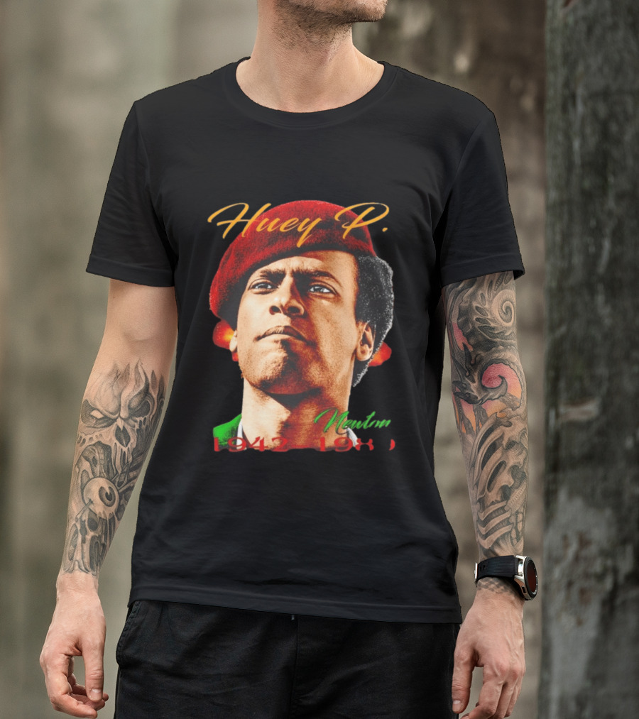 Huey P. Newton 1942 1989 Red Beret Green Jacket T-Shirt