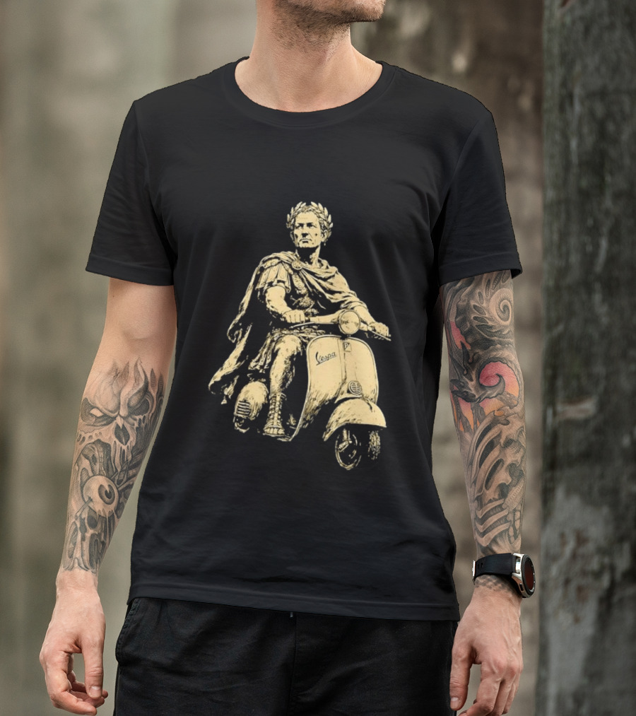 Julius Caesar Vespa Scooter Roman Warrior Motif T-Shirt