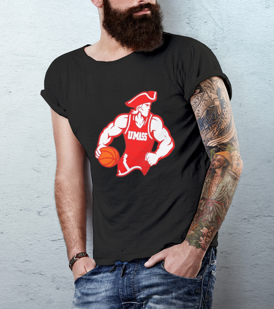 UMass Basketball Player Minuteman Holding Basketball T-Shirt
