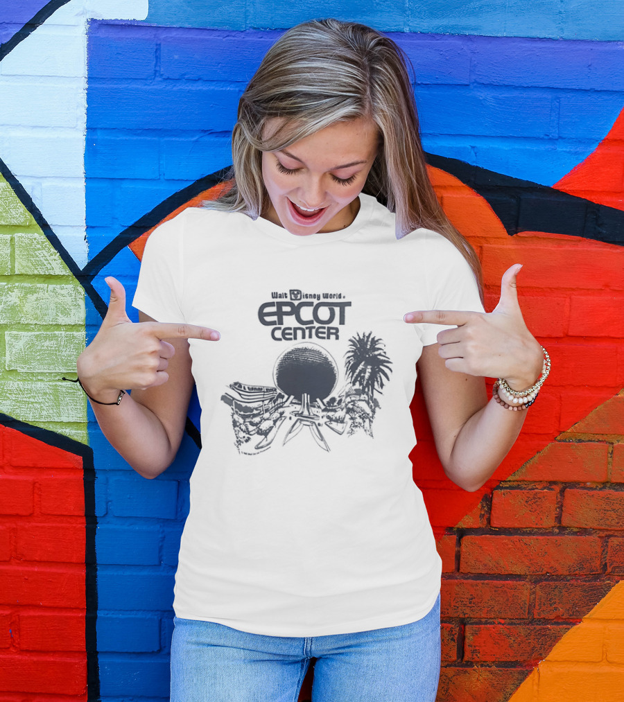 Walt Disney Productions Epcot Center Spaceship Earth And Future World Palm Trees T-Shirt