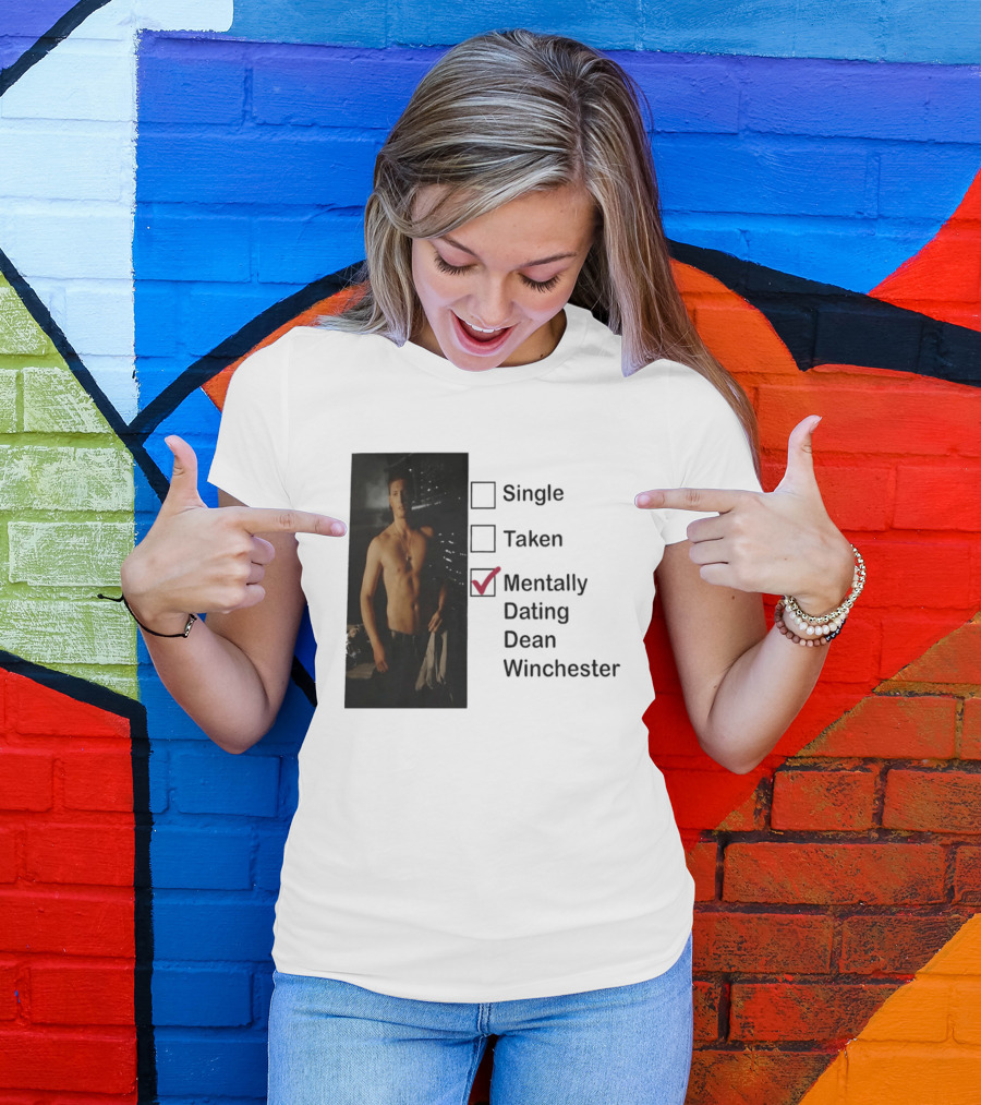 Jensen Ackles Less Mentally Dating Dean Winchester Single Taken Checked T-Shirt